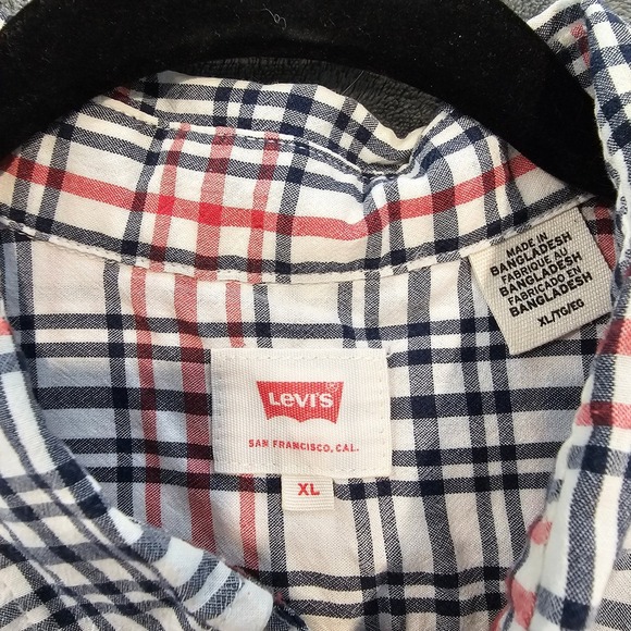 Levi's XL Mens Button Down Shirt Long‎ Sleeve Plaid Checkered White Red Blue - Picture 3 of 6